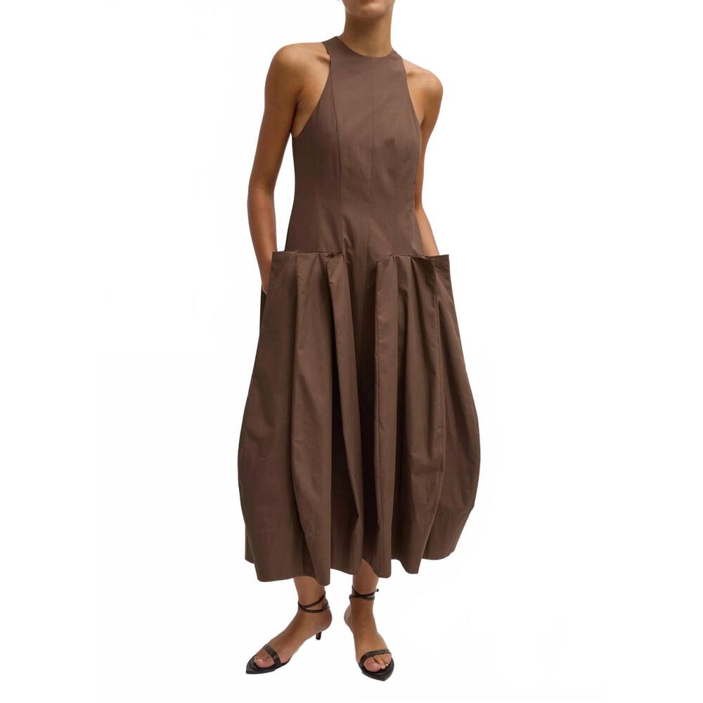 NEW TIBI pinched pleat dress in brown